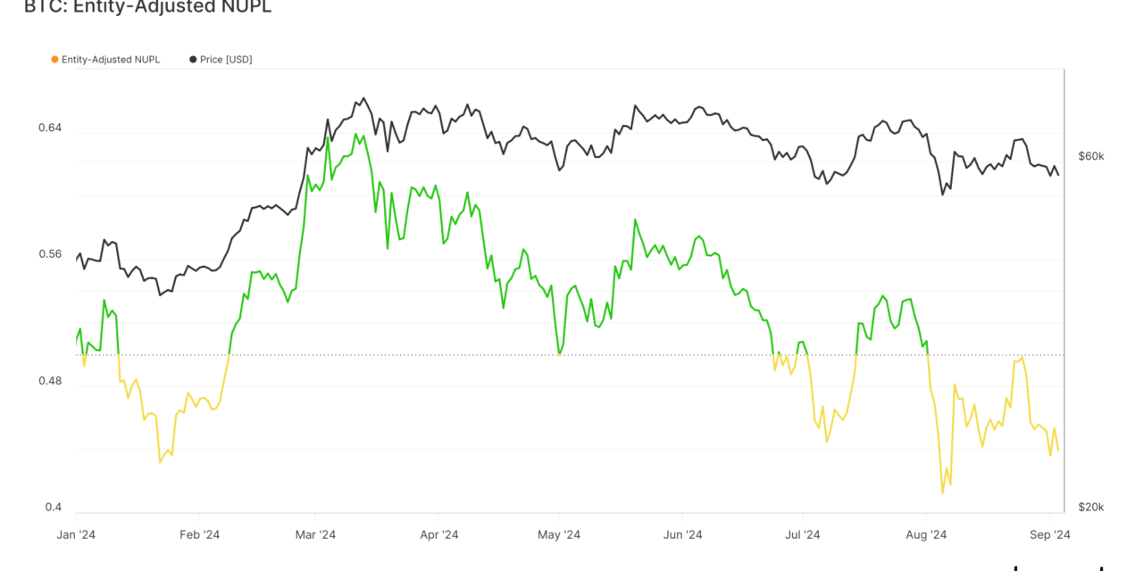 Bitcoin’s entity-adjusted NUPL signals heightened market uncertainty below $60k