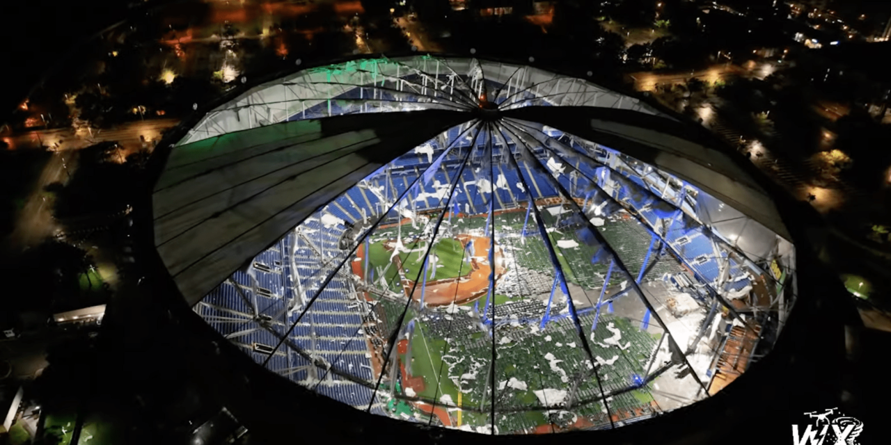 Drone footage shows Hurricane Milton shredded Tropicana Field’s roof