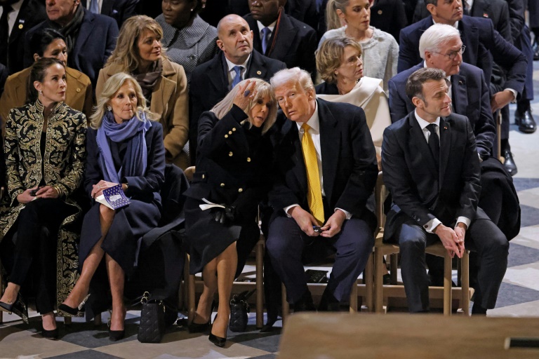 French first lady helps keep Trump, Bidens apart at Notre Dame